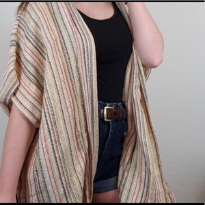 Altar’d State Rainbow Striped Tan Woven Poncho Cover Up Large